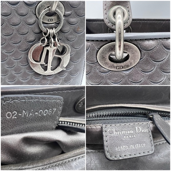 RARE Christian Dior Lambskin Fish Scale Detail Medium Lady Dior Top Handle Bag - Picture 13 of 16